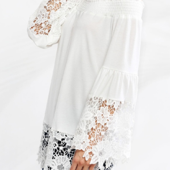 Romwe: White Crochet Off-The-Shoulder Blouse - Picture 4 of 4